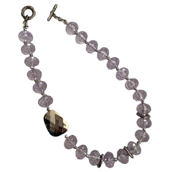 Chunky Textured Acrylic Purple and Silver-Tone Statement Necklace - Picture 1 of 7